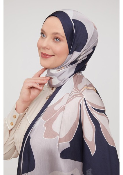 Lacivert Soyut Çiçek Desen Brand Şal
