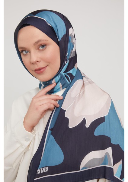 K.Lacivert Soyut Çiçek Desen Brand Şal