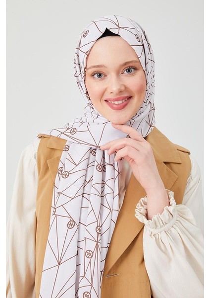 Çikolata Kahve Geometrik Desen Violet Medine İpeği Şal