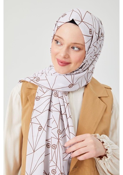 Çikolata Kahve Geometrik Desen Violet Medine İpeği Şal modelleri