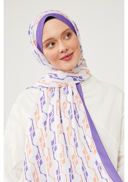 Menekşe Yuvarlak Desen Violet Medine İpeği Şal