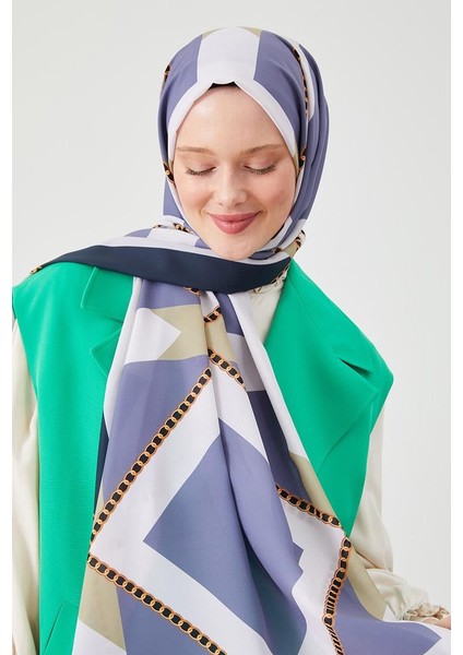 Lacivert Halka Desen Violet Medine İpeği Şal