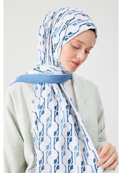 Mavi Yuvarlak Desen Violet Medine İpeği Şal
