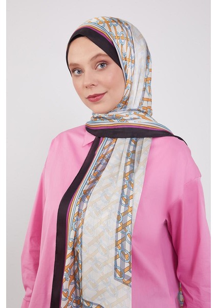 Siyah Şeritli Halka Desen Brand Şal