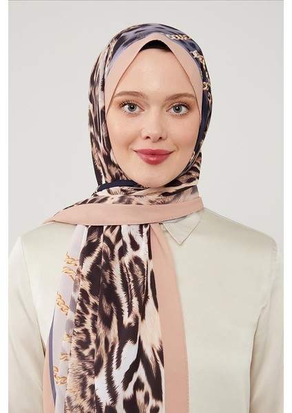 K.Somon Leopar Desen Violet Medine İpeği Şal