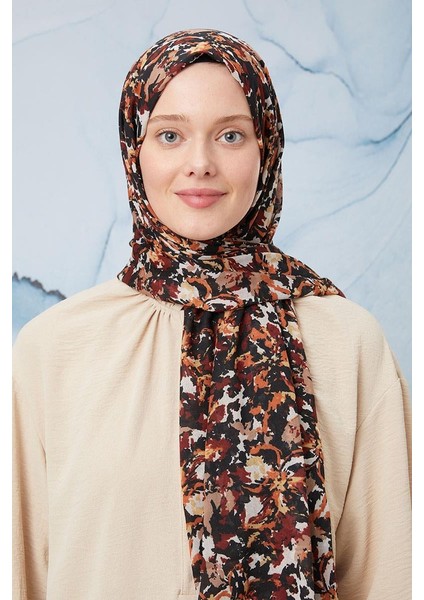 Kızıl Suluboya Çiçek Desen Cotton Şal