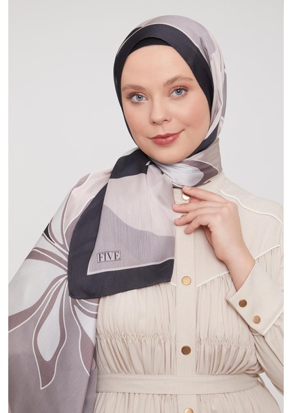 Siyah-Bej Soyut Çiçek Desen Brand Şal