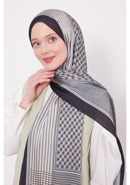 Siyah-Yeşil Kazayağı Desen Brand Şal