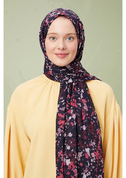 Patlıcan Moru Karışık Çiçek Desen Cotton Şal