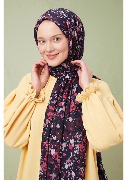 Patlıcan Moru Karışık Çiçek Desen Cotton Şal fiyatları