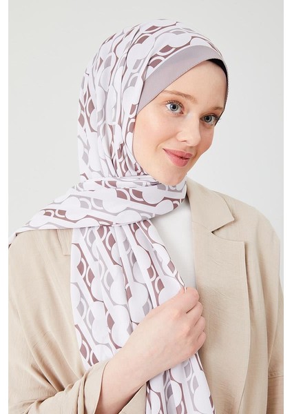 Kum Yuvarlak Desen Violet Medine İpeği Şal