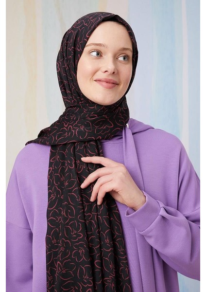 Fuşya Soyut Çiçek Desenli Cotton Şal