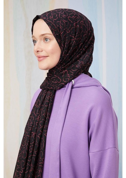 Fuşya Soyut Çiçek Desenli Cotton Şal