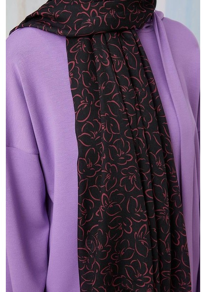 Fuşya Soyut Çiçek Desenli Cotton Şal