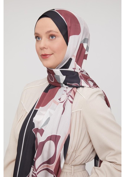 Siyah-Ekru Soyut Çiçek Desen Brand Şal