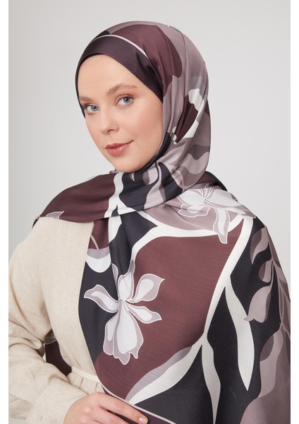 Acı Kahve Soyut Çiçek Desen Brand Şal