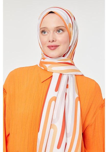 Turuncu Ataç Desen Mono Krep Şal