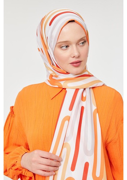 Turuncu Ataç Desen Mono Krep Şal modelleri