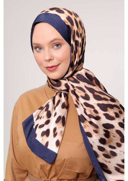 Lacivert Leopar Desen Brand Şal
