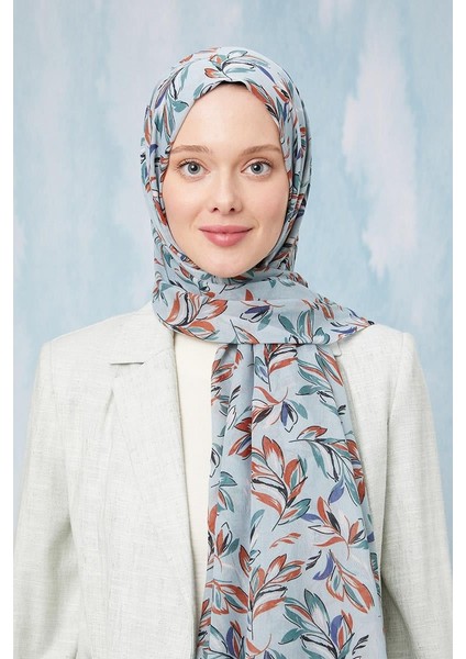 Mint Yeşili Yaprak Desen Cotton Şal