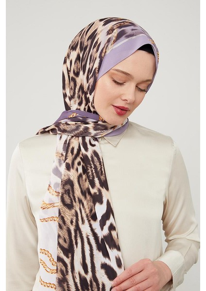 Lila Leopar Desen Violet Medine Ipeği Şal fiyatları
