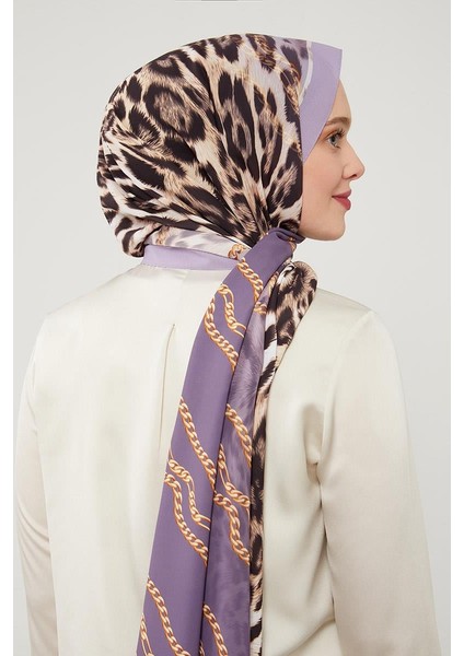Lila Leopar Desen Violet Medine Ipeği Şal modelleri