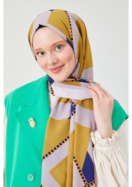 Lime Halka Desen Violet Medine İpeği Şal