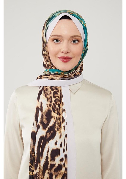 Zümrüt Leopar Desen Violet Medine Ipeği Şal