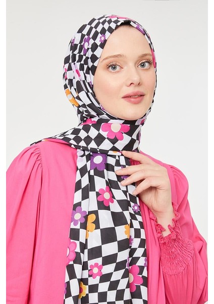 Fuşya Çiçek Desen Mono Krep Şal fiyatları