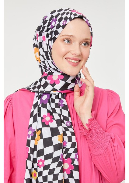 Fuşya Çiçek Desen Mono Krep Şal modelleri