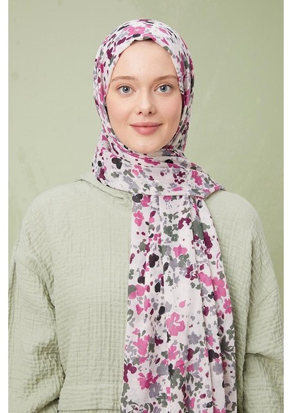 Ekru Karışık Çiçek Desen Cotton Şal