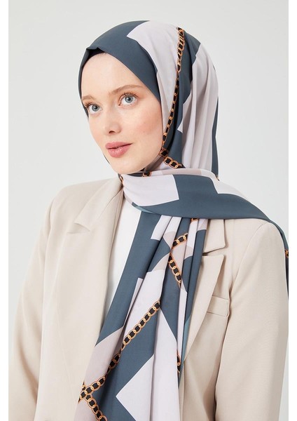 Petrol Yeşili Halka Desen Violet Medine İpeği Şal