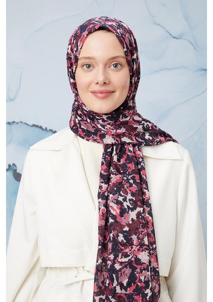 Pembe Suluboya Çiçek Desen Cotton Şal