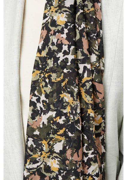 Haki Suluboya Çiçek Desen Cotton Şal fırsatları