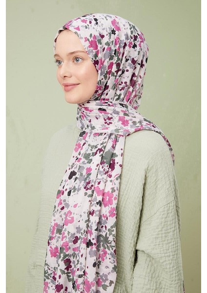 Ekru Karışık Çiçek Desen Cotton Şal modelleri