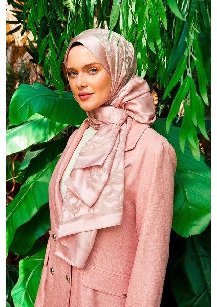 Pembe Gül Desen Deluxe Devore Şal
