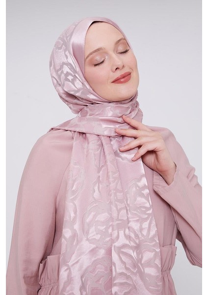 Pembe Gül Desen Deluxe Devore Şal