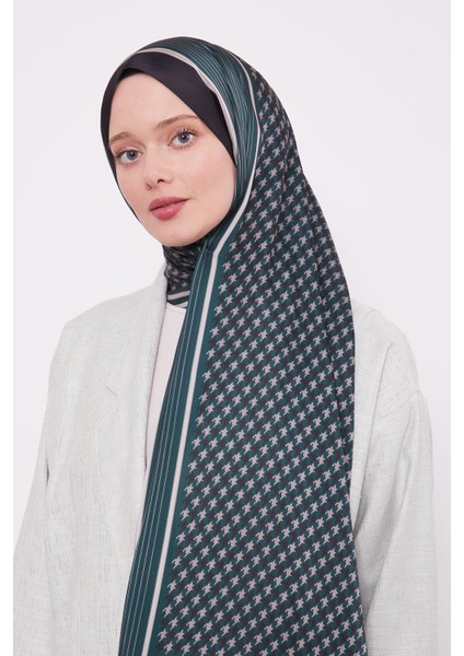 Siyah-Zümrüt Kazayağı Desen Brand Şal