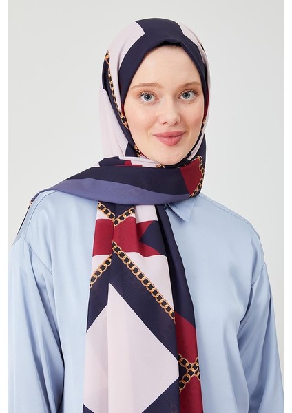 İndigo Halka Desen Violet Medine İpeği Şal