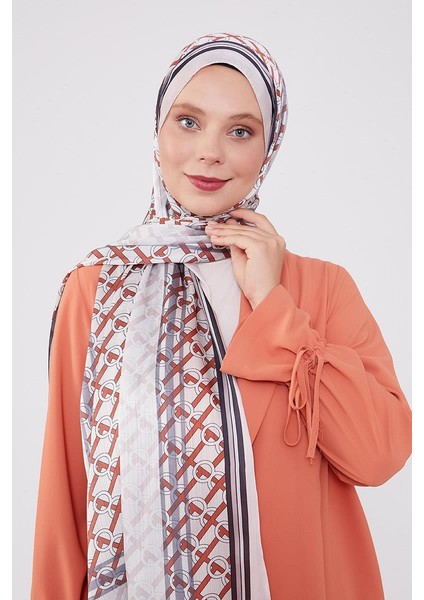 Pudra Şeritli Halka Desen Brand Şal