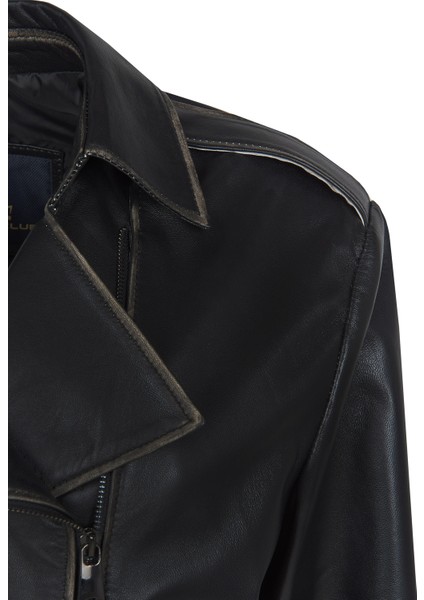 Lenora Kadın Silme Cropcut Biker Hakiki Deri Mont indirimleri