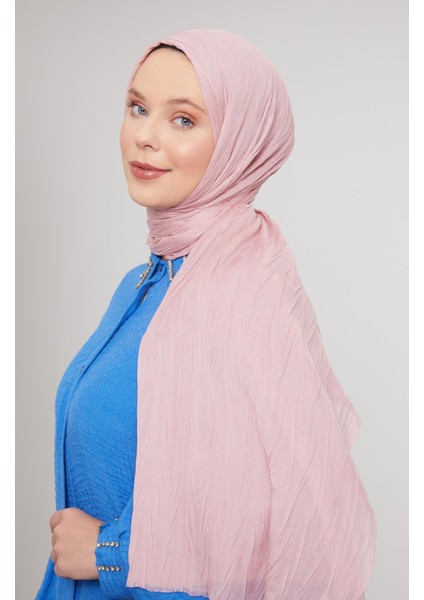 Pudra Pliseli Pamuklu Şal