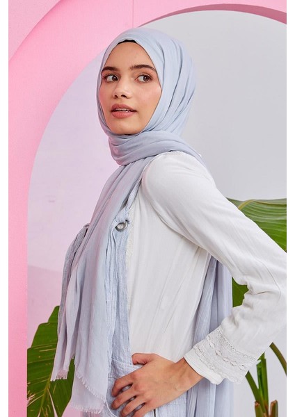 Açık Gri Olay Pamuk Şal