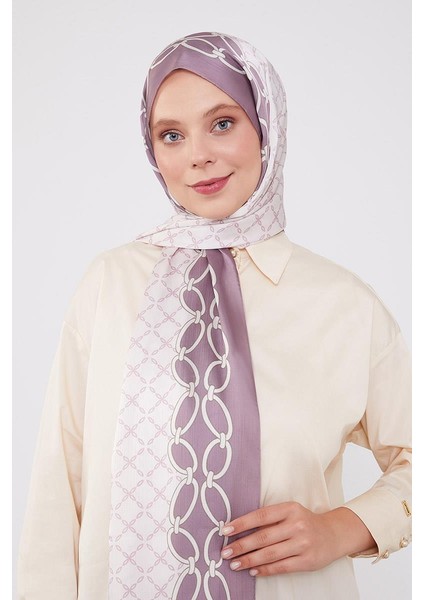 Menekşe Kare Zincir Desenli Brand Şal