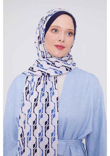 Lacivert Geometrik Desen Mono Şal