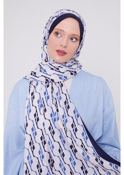 Lacivert Geometrik Desen Mono Şal modelleri