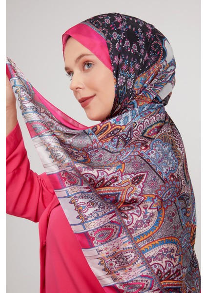 Fuşya Etnik Desen Vual İpek Şal fiyatları