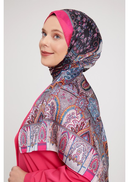 Fuşya Etnik Desen Vual İpek Şal modelleri