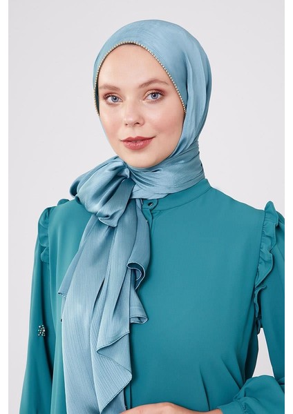 Su Yeşili Yanları Taş Şeritli Brilant Şal modelleri