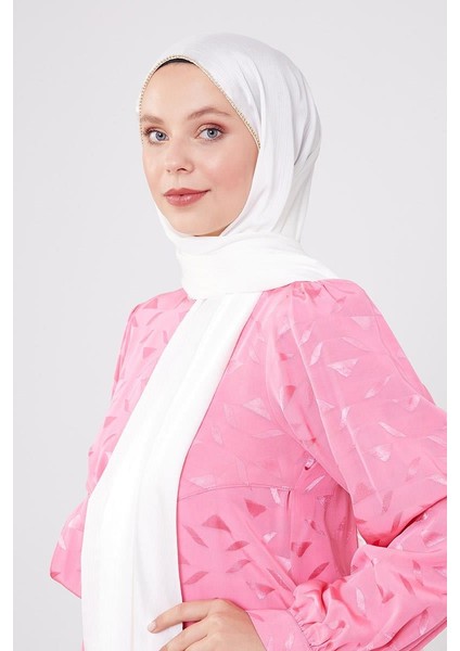 Ekru Yanları Taş Şeritli Brilant Şal